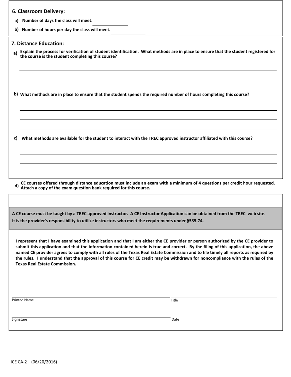 Form ICE CA-2 - Fill Out, Sign Online and Download Fillable PDF, Texas ...