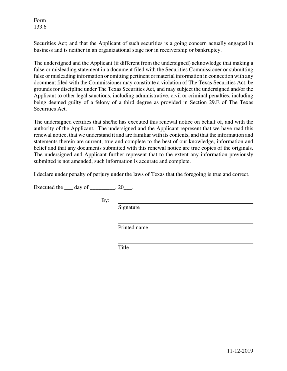 Form 133.6 Secondary Trading Exemption Renewal Notice - Texas, Page 4