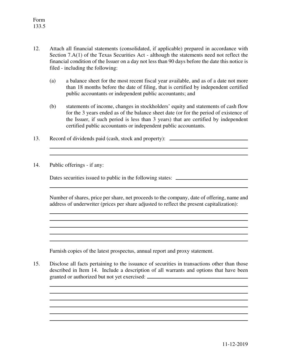 Form 133.5 Secondary Trading Exemption Notice - Texas, Page 3