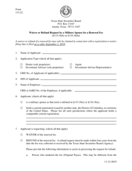 Form 133.22 Waiver or Refund Request by a Military Spouse for a Renewal Fee - Texas