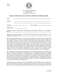 Form 133.36 Request for Reduced Fees for Certain Persons Registered in Multiple Capacities - Texas