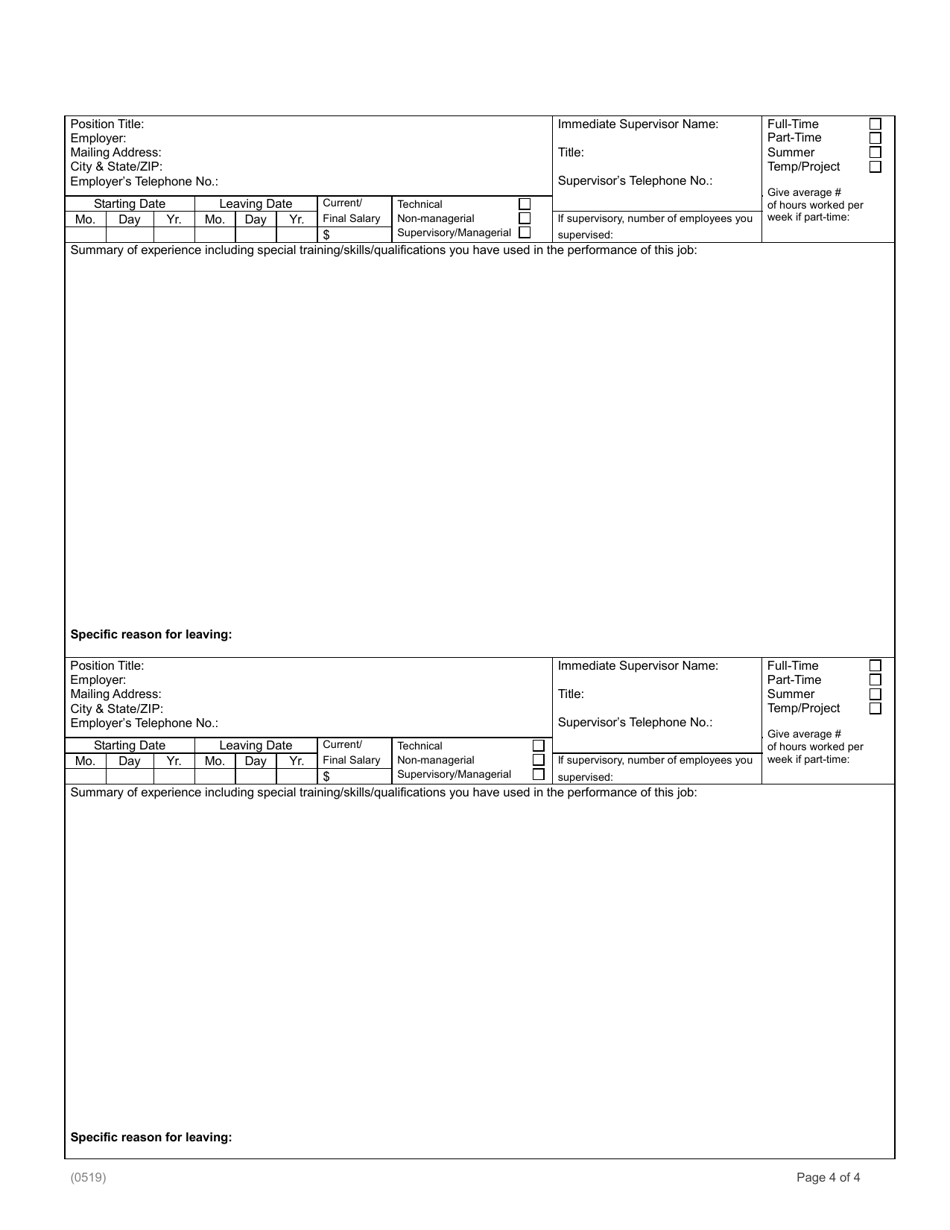 Application for Employment - Texas, Page 4