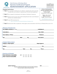 Document preview: Operator Certification Program Reinstatement Application - Utah