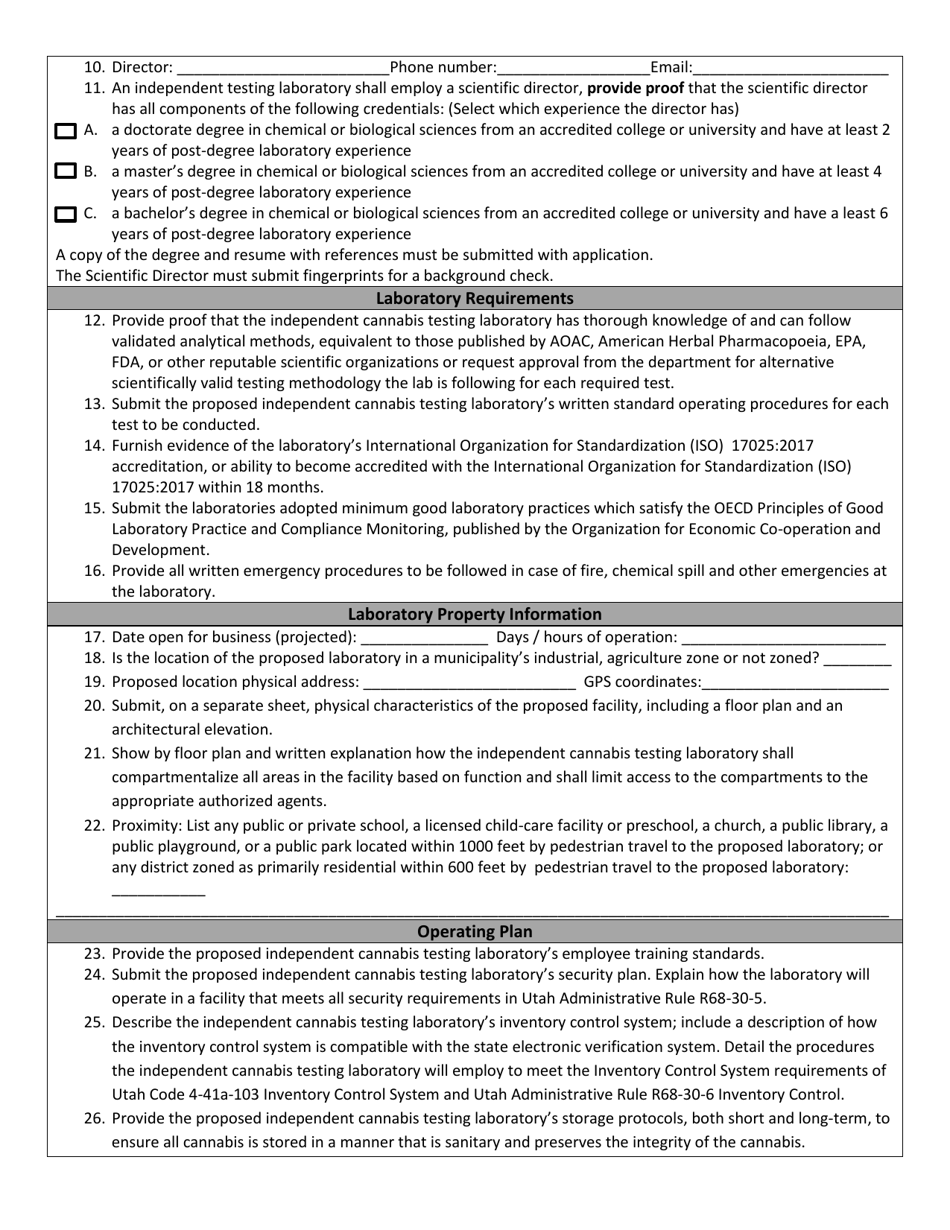 Independent Cannabis Testing Laboratory Application Checklist - Utah, Page 3