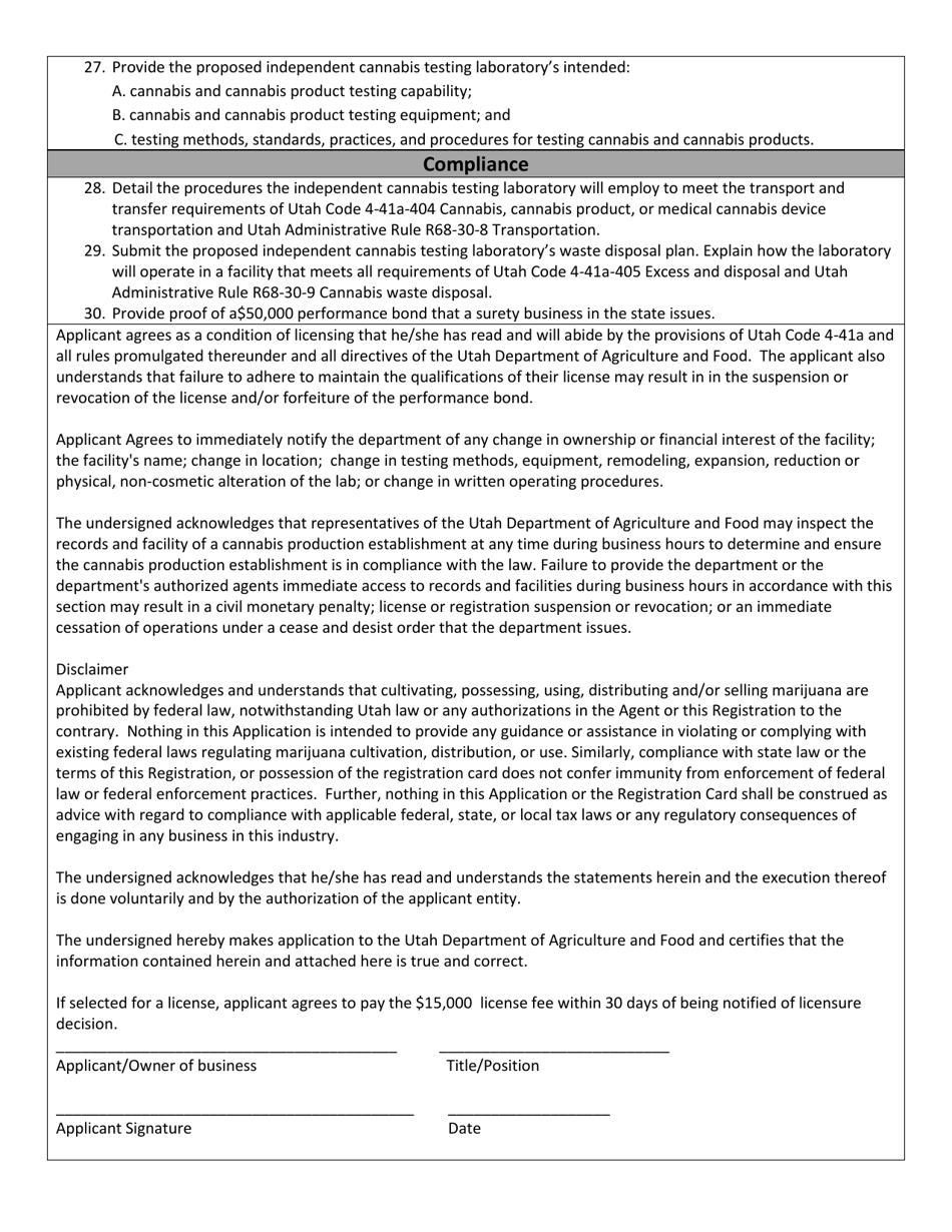Independent Cannabis Testing Laboratory Application Checklist - Utah, Page 4