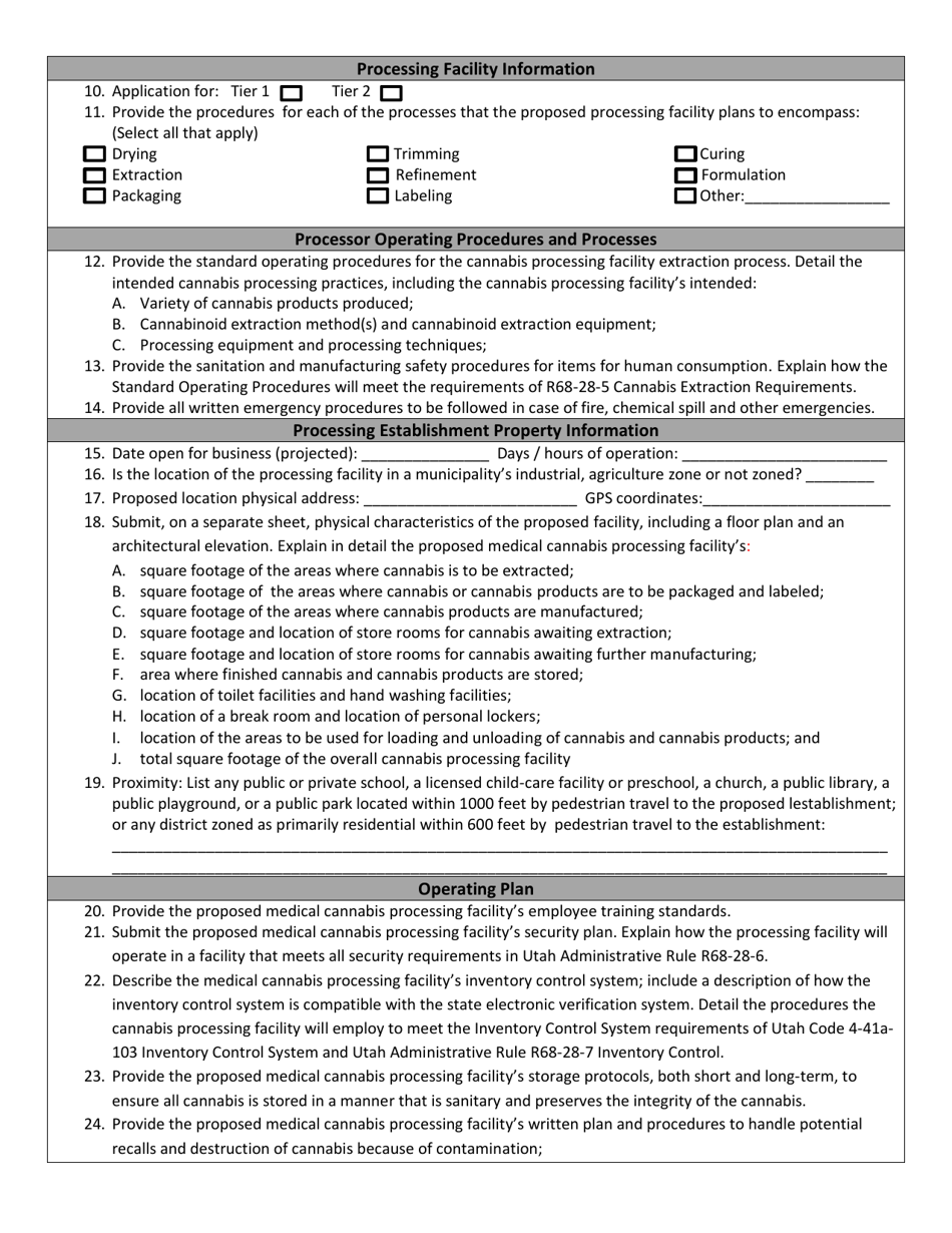 Medical Cannabis Processing Establishment Application Checklist - Utah, Page 3
