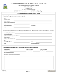 Pesticide Incident Complaint Form - Utah