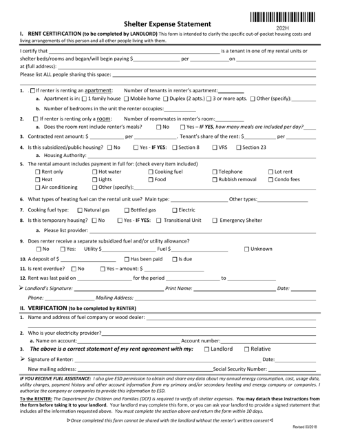 Form 202H Shelter Expense Statement - Vermont