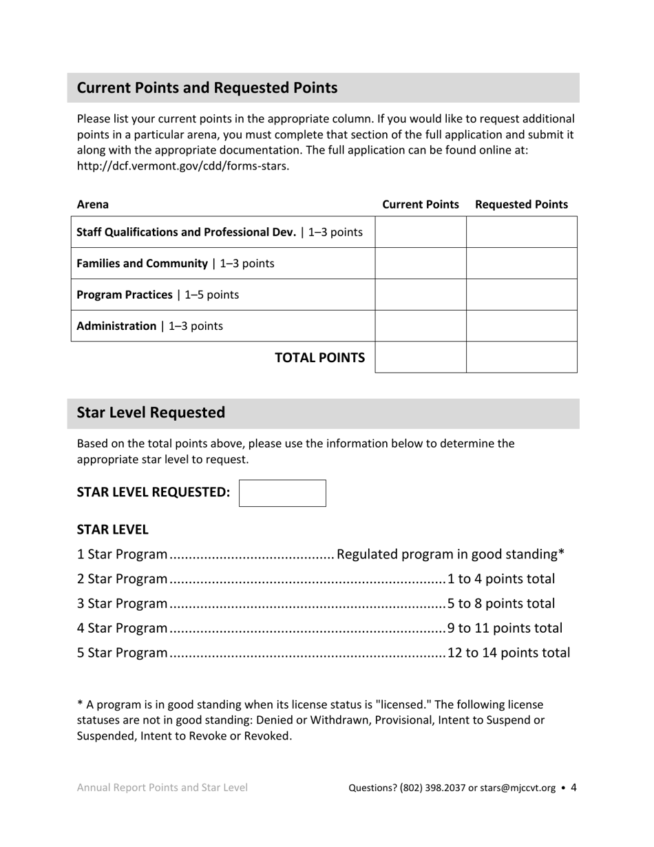 Stars Annual Report Form - Vermont, Page 4