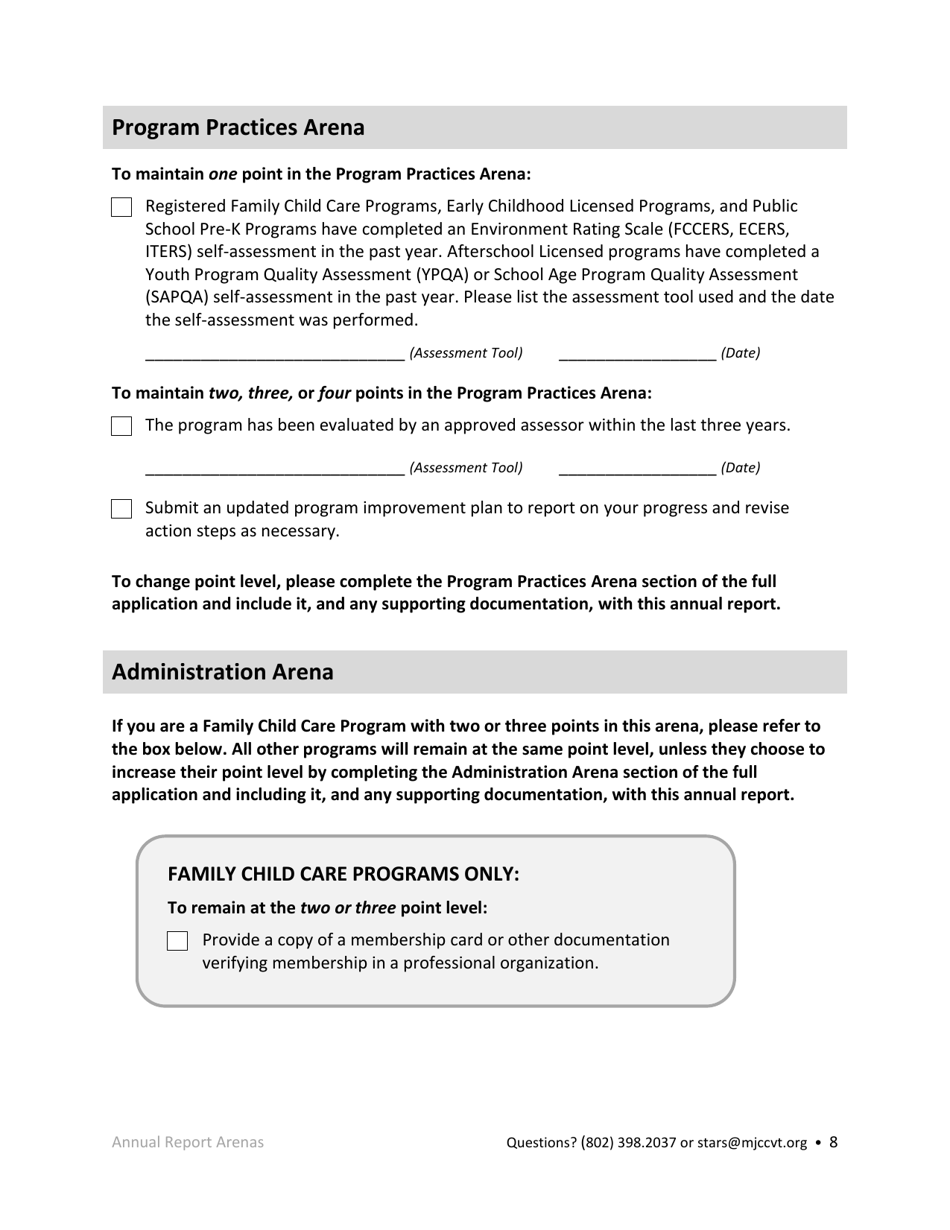 Stars Annual Report Form - Vermont, Page 8