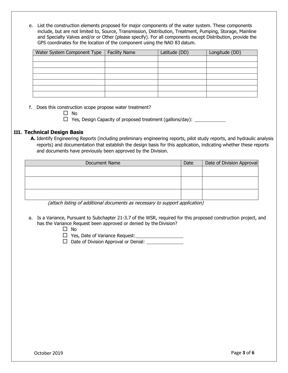 Application for a Public Water System Construction Permit - Vermont, Page 3