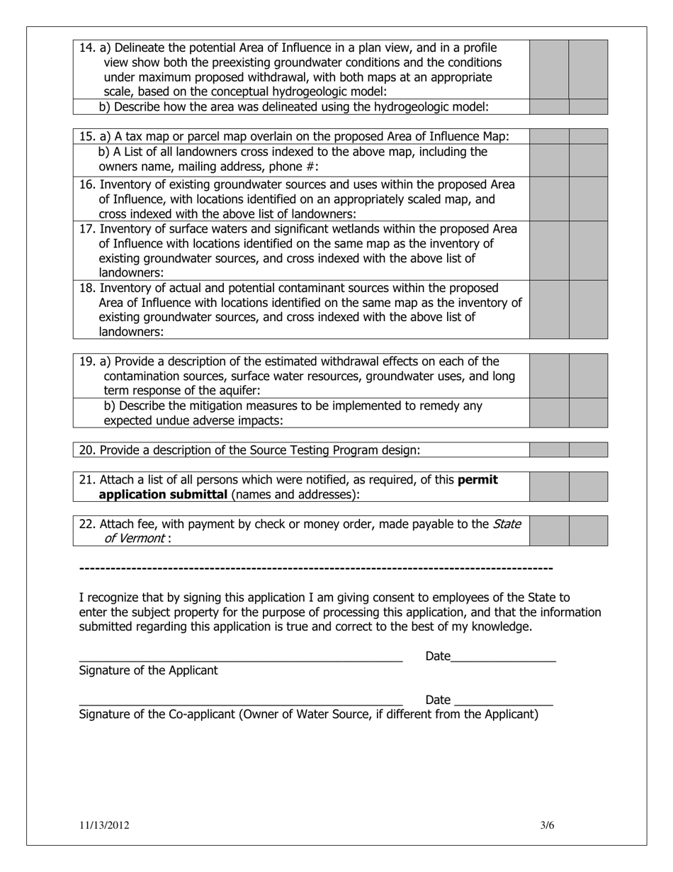 Vermont Groundwater Withdrawal Permit Application - Fill Out, Sign ...