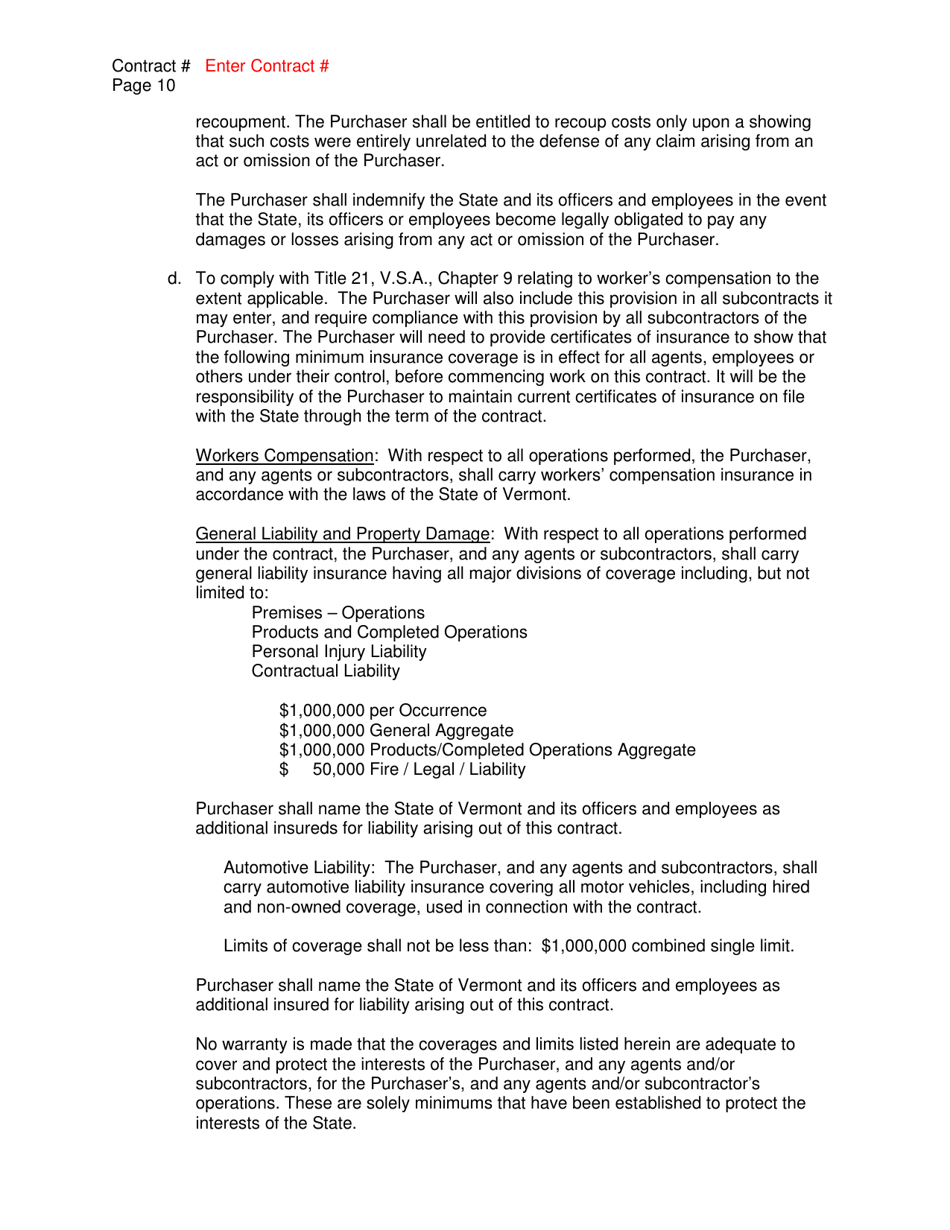 Timber Sale Contract Template - Vermont, Page 10