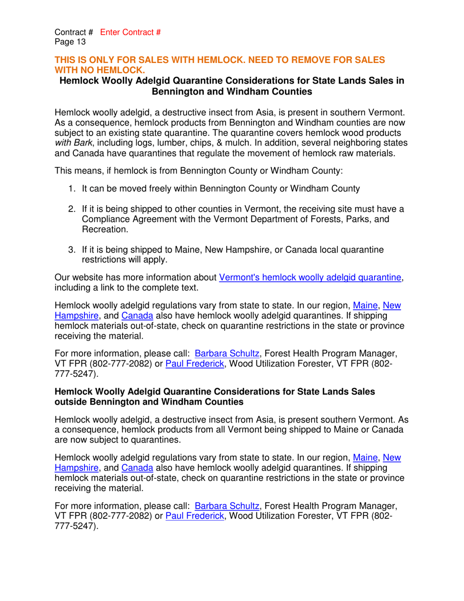 Timber Sale Contract Template - Vermont, Page 13