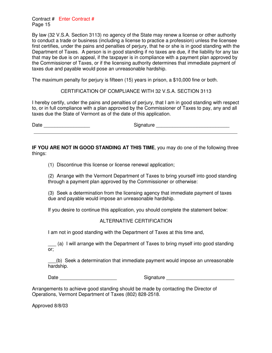 Timber Sale Contract Template - Vermont, Page 15
