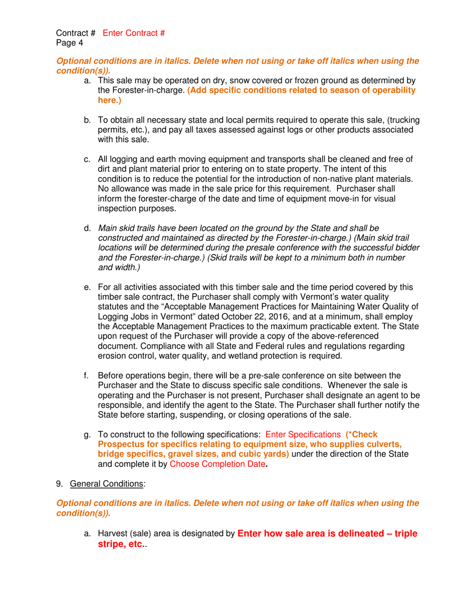 Timber Sale Contract Template - Vermont, Page 4
