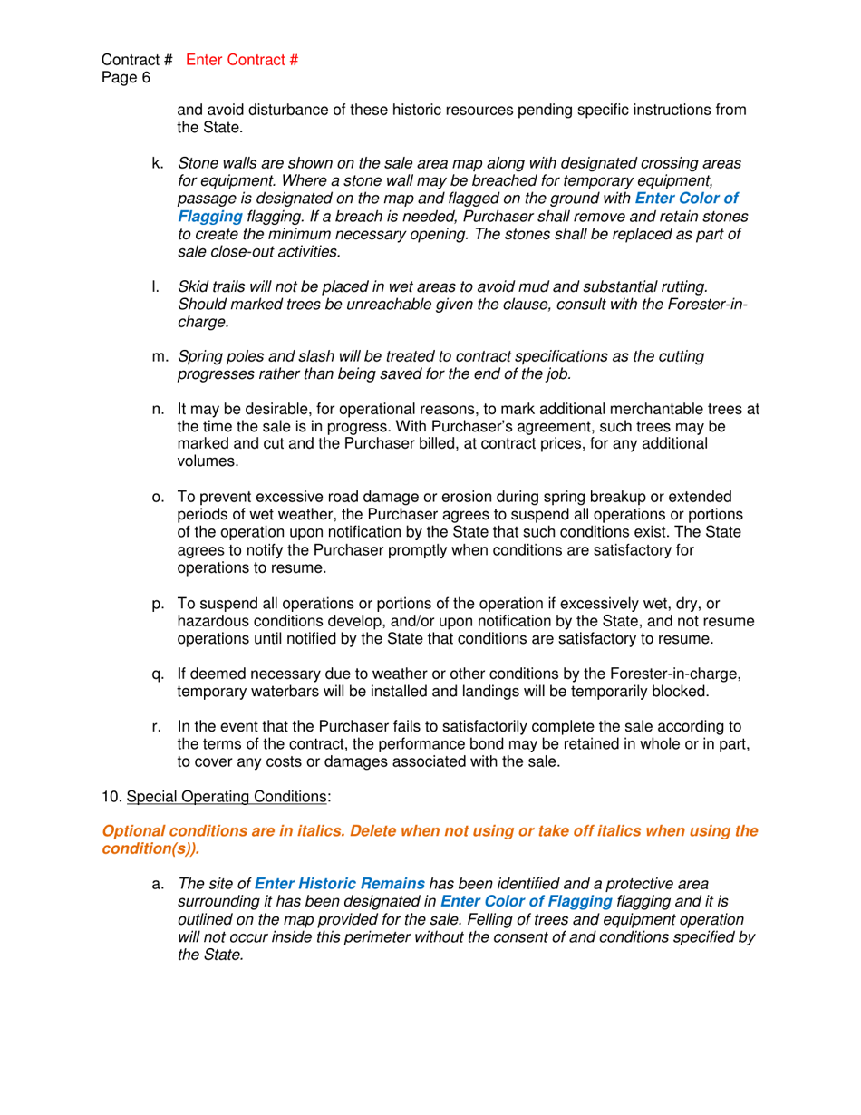 Timber Sale Contract Template - Vermont, Page 6