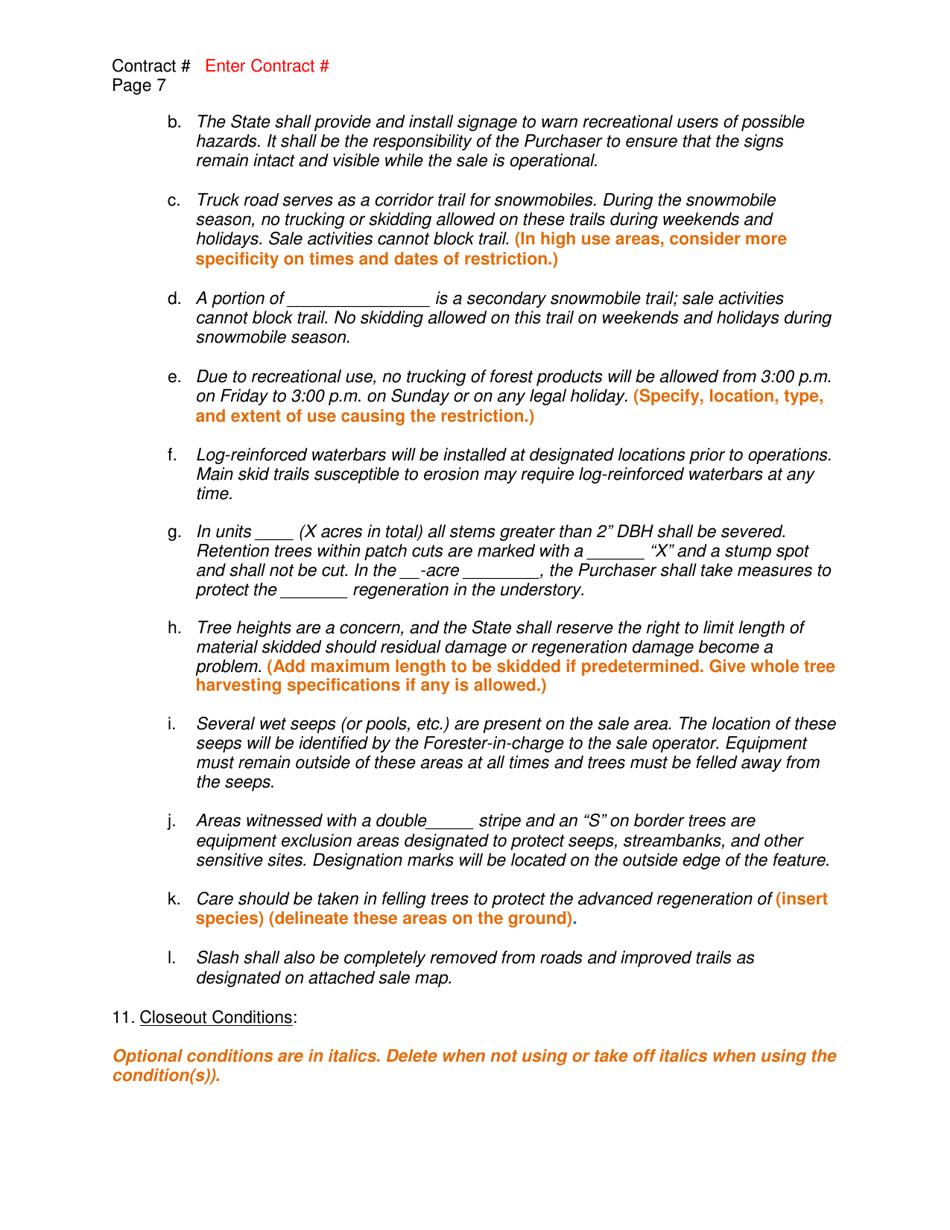 Timber Sale Contract Template - Vermont, Page 7
