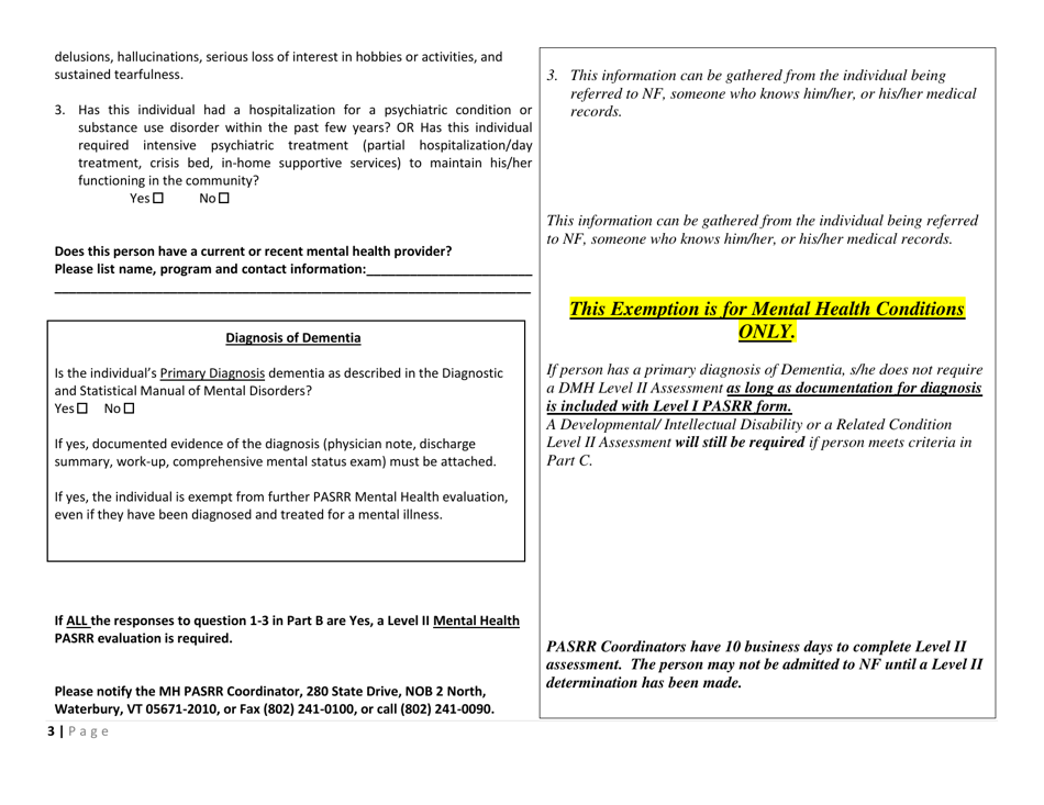 Vermonts Pasrr Level I Form Technical Guide - Vermont, Page 3