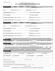 &quot;Application for Vermont License of Civil Marriage&quot; - Vermont