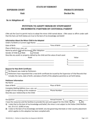 Document preview: Form 700-00131B_C Petition to Adopt Minor by Stepparent or Domestic Partner of Custodial Parent - Vermont