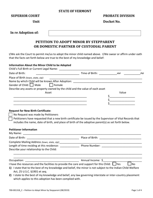 Form 700-00131B_C Petition to Adopt Minor by Stepparent or Domestic Partner of Custodial Parent - Vermont
