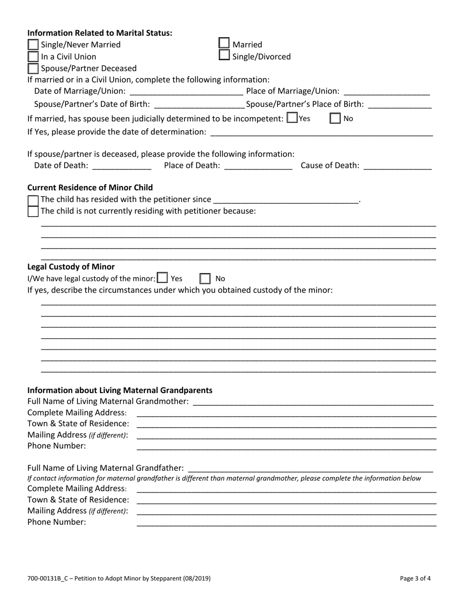 Form 700-00131B_C Petition to Adopt Minor by Stepparent or Domestic Partner of Custodial Parent - Vermont, Page 3