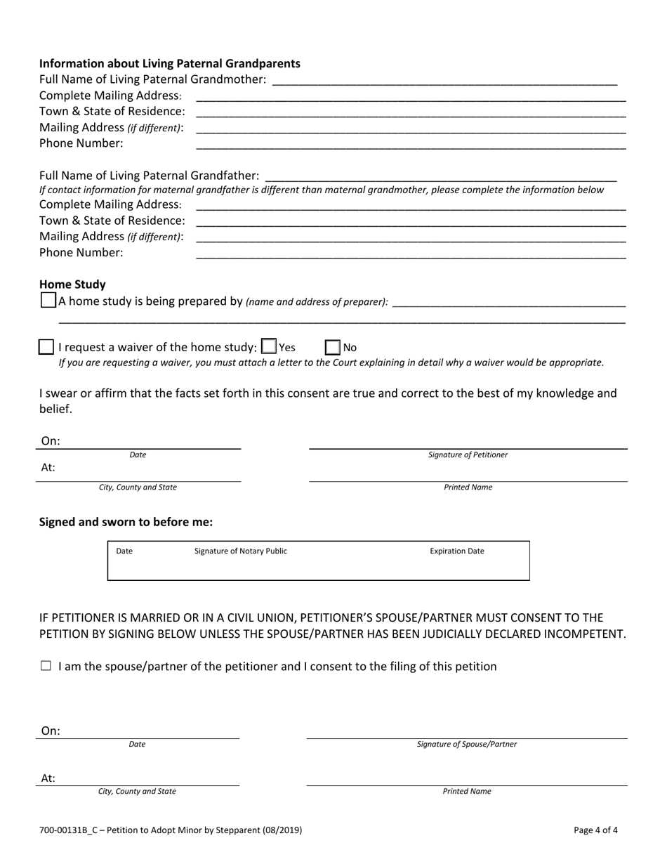 Form 700-00131B_C Petition to Adopt Minor by Stepparent or Domestic Partner of Custodial Parent - Vermont, Page 4