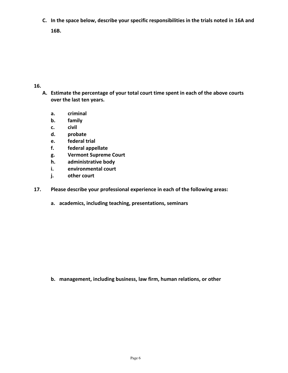 Application for Candidates for Magistrate - Vermont, Page 6