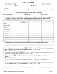 Document preview: Form 100-00294 Alternate Dispute Resolution Report - Vermont