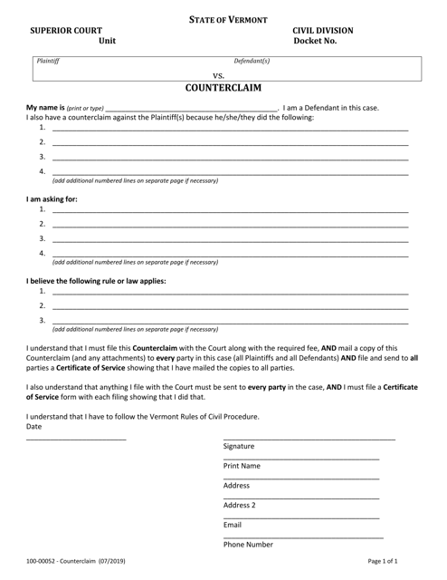 Form 100-00052 Counterclaim - Vermont