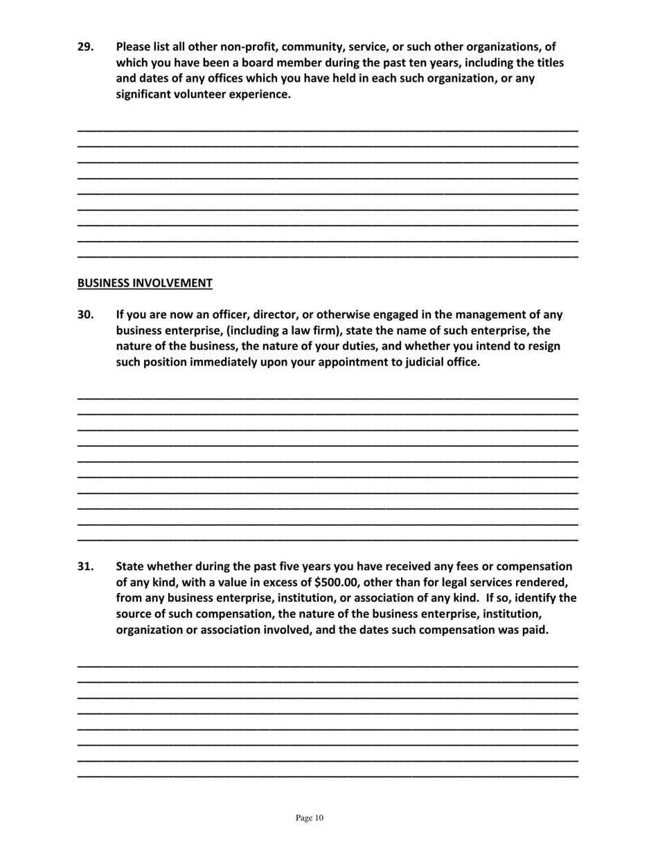 Application for Candidates for Superior Court Judge - Vermont, Page 10