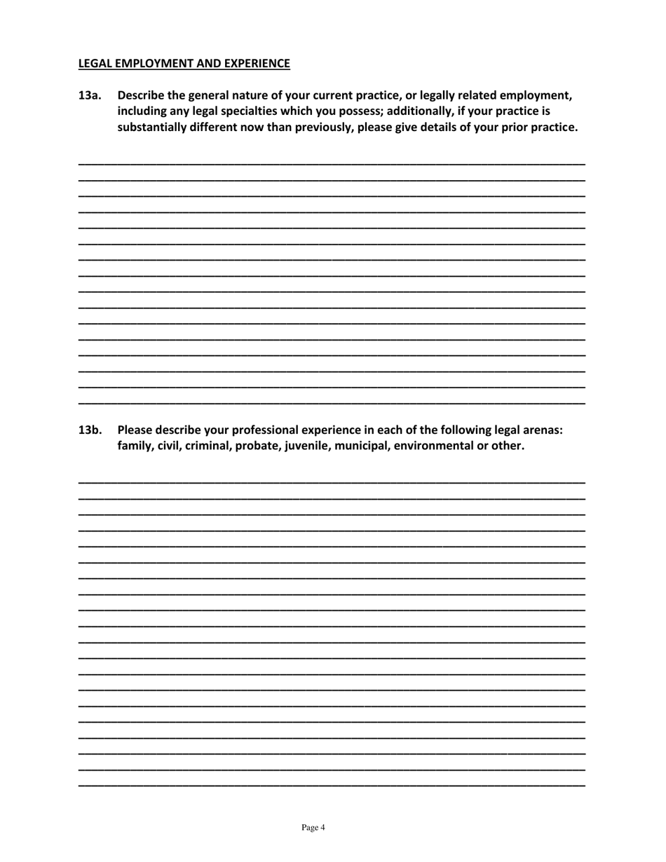 Application for Candidates for Superior Court Judge - Vermont, Page 4