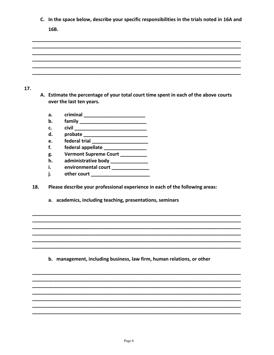 Application for Candidates for Superior Court Judge - Vermont, Page 6