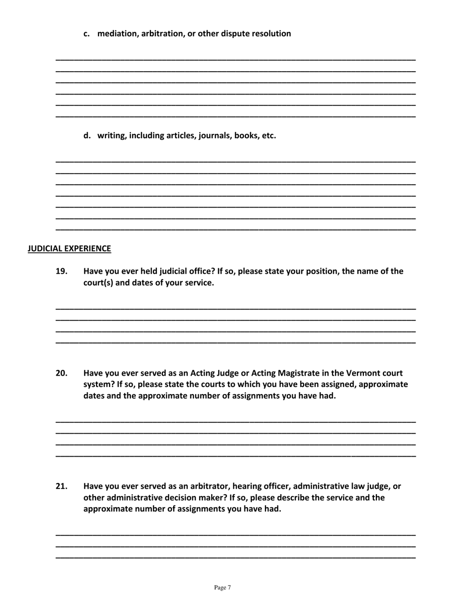 Application for Candidates for Superior Court Judge - Vermont, Page 7