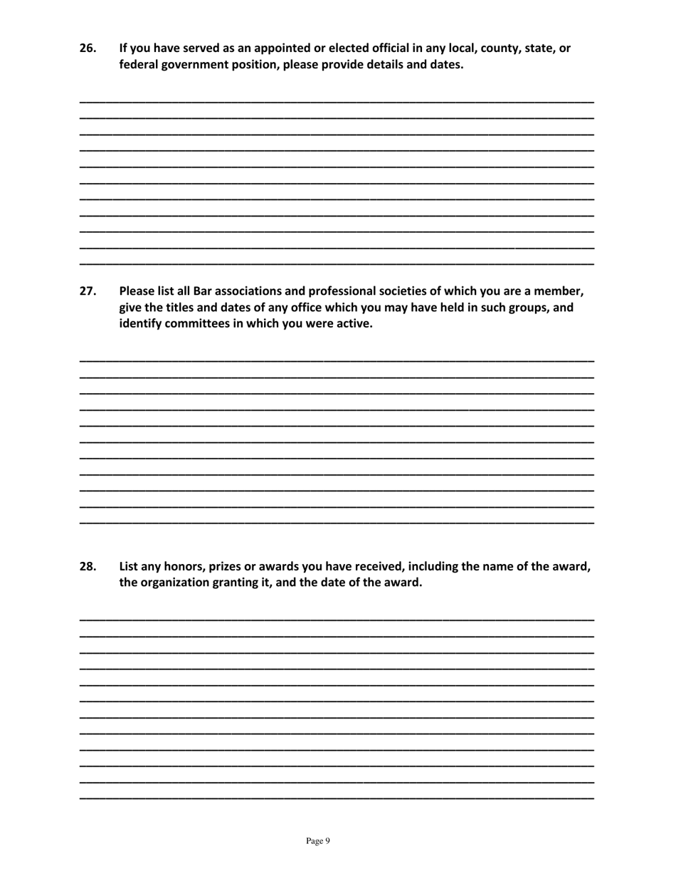 Application for Candidates for Superior Court Judge - Vermont, Page 9