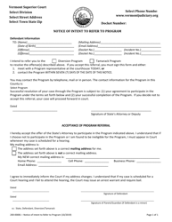 Document preview: Form 200-00081 Notice of Intent to Refer to Program - Vermont