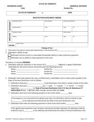 Form 200-00245 Restitution Judgment Order - Vermont