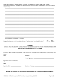Form 400-00151N Affidavit in Support of Relief From Abuse Complaint - Vermont, Page 2