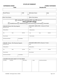 Form 400-00802 Child Support Order - Vermont