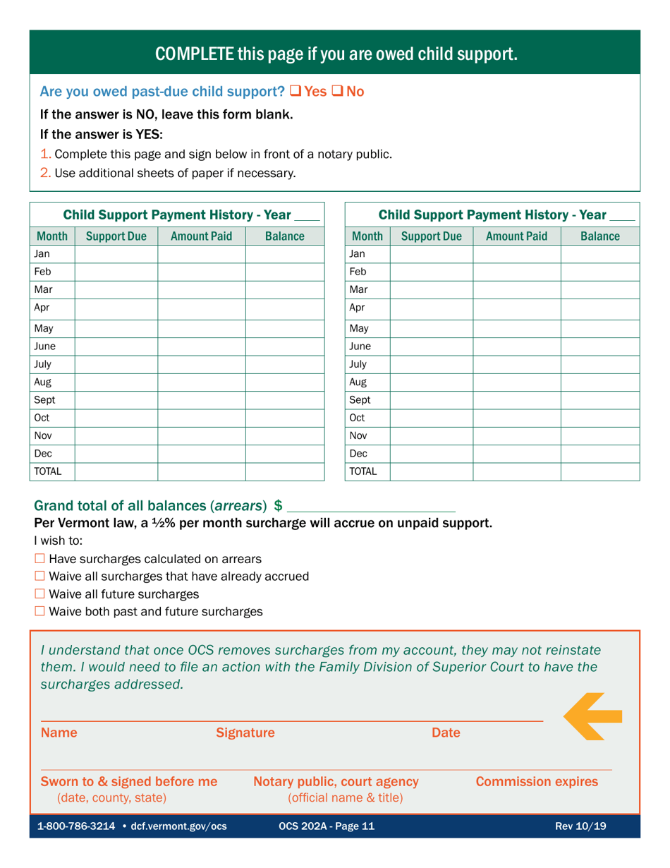 Form OCS202A Application for Child Support Services - Vermont, Page 11