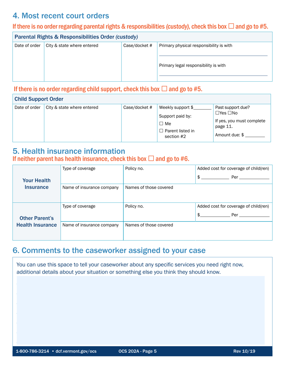 Form OCS202A Application for Child Support Services - Vermont, Page 5
