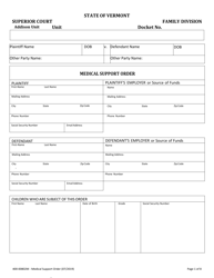 Form 400-00802M Medical Support Order - Vermont