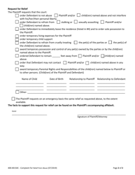 Form 400-00150C Complaint for Relief From Abuse - Vermont, Page 2
