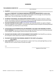 Form 400-00817 Summons and Verified Complaint to Establish Parentage and Related Obligations - Vermont, Page 2