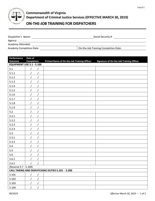 Form D 1 Download Printable PDF Or Fill Online On The Job Training For 
