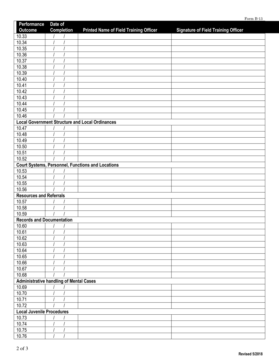 Form B-13 Download Printable PDF Or Fill Online Field Training For Law ...