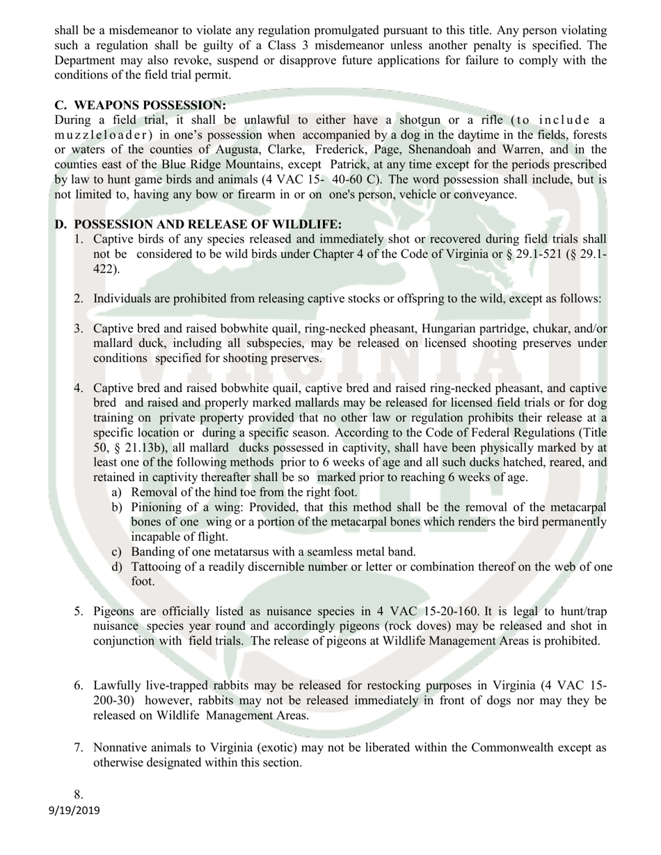 Application for Dog Field Trial Permit - Virginia, Page 3