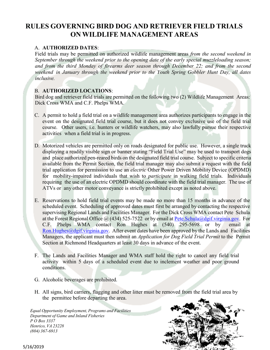 Application for Dog Field Trial Permit - Virginia, Page 5
