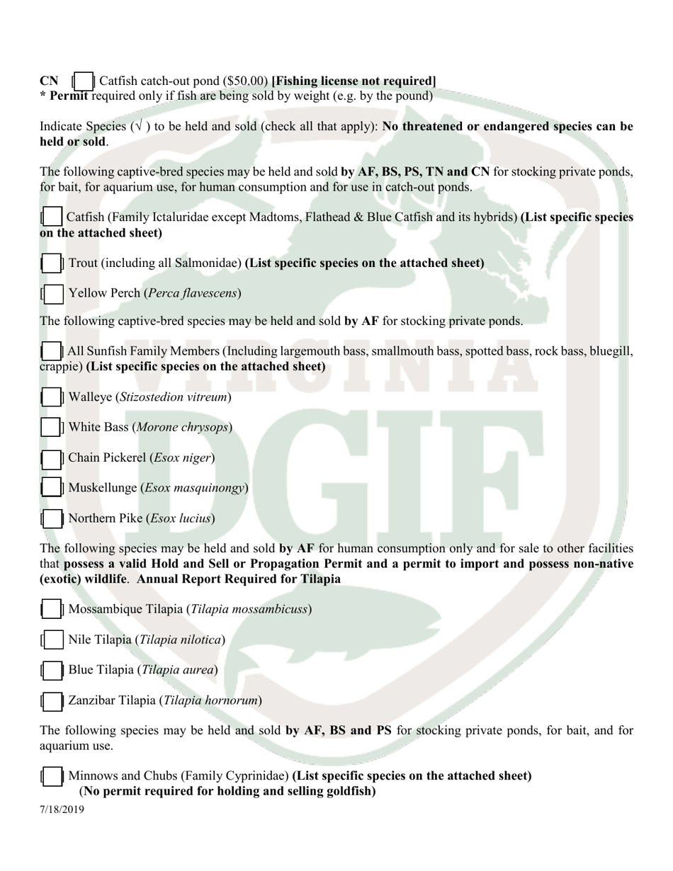 Application to Hold and Sell Certain Fish, Snakes, Snapping Turtles,  Hellgrammites for Sale - Virginia, Page 2